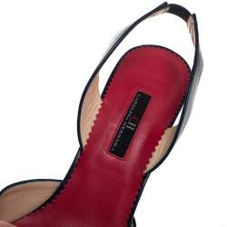 Pre Owned Carolina Herrera Navy Blue Leather Slingback Pumps Size 41