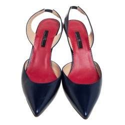 Pre Owned Carolina Herrera Navy Blue Leather Slingback Pumps Size 41
