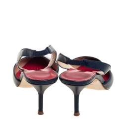 Pre Owned Carolina Herrera Navy Blue Leather Slingback Pumps Size 41