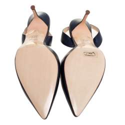 Pre Owned Carolina Herrera Navy Blue Leather Slingback Pumps Size 41