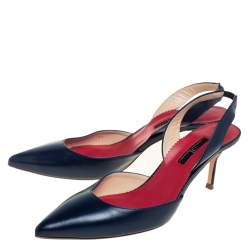 Pre Owned Carolina Herrera Navy Blue Leather Slingback Pumps Size 41