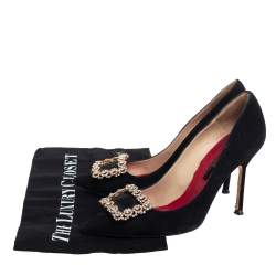 Carolina Herrera Black Suede Crystal Embellished Pointed Toe Pumps Size 36