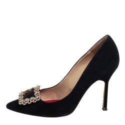 Carolina Herrera Black Suede Crystal Embellished Pointed Toe Pumps Size 36