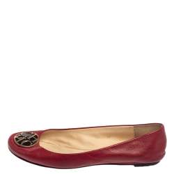 CH Carolina Herrera Red Leather Logo Ballet Flats Size 37