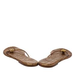 Pre Owned Carolina Herrera Metallic Bronze Leather Embellished Thong Flats Size 39