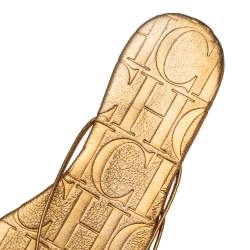 Pre Owned Carolina Herrera Metallic Bronze Leather Embellished Thong Flats Size 39