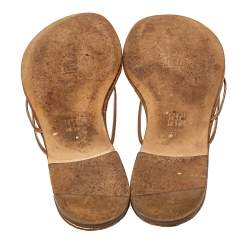 Pre Owned Carolina Herrera Metallic Bronze Leather Embellished Thong Flats Size 39