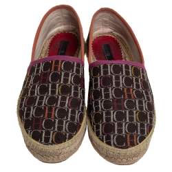 Pre Owned Carolina Herrera Dark Brown Monogram Canvas Espadrille Flats Size 39