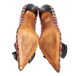 Pre Owned حذاء كعب عالي سي إتش كارولينا هيريرا مزين فيونكة مقدمة مدببة تويد متعدد الألوان مقاس 37