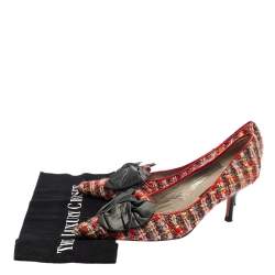 Pre Owned حذاء كعب عالي سي إتش كارولينا هيريرا مزين فيونكة مقدمة مدببة تويد متعدد الألوان مقاس 37