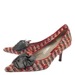 Pre Owned حذاء كعب عالي سي إتش كارولينا هيريرا مزين فيونكة مقدمة مدببة تويد متعدد الألوان مقاس 37