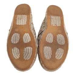 Pre Owned Carolina Herrera Beige/ Brown  Canvas Espadrille Flats Size 41