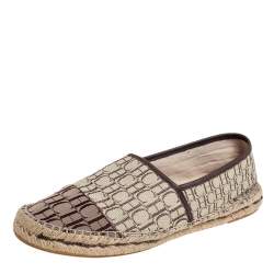 Pre Owned Carolina Herrera Beige/ Brown  Canvas Espadrille Flats Size 41