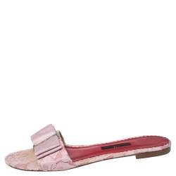 Carolina Herrera Pink Satin And Lace  Bow Slide Sandals Size 39