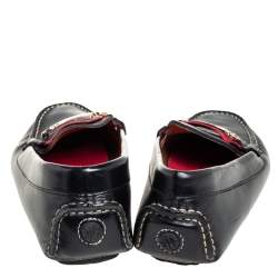 Pre Owned Carolina Herrera Black Leather Initials Cut-Out Slip On Loafers Size 38