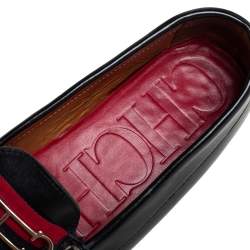 Pre Owned Carolina Herrera Black Leather Initials Cut-Out Slip On Loafers Size 38