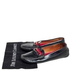 Pre Owned Carolina Herrera Black Leather Initials Cut-Out Slip On Loafers Size 38