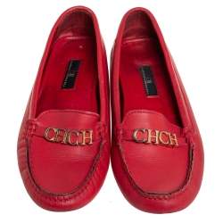 Carolina Herrera Red Leather Slip On Loafers Size 39