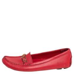 Carolina Herrera Red Leather Slip On Loafers Size 39