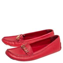 Carolina Herrera Red Leather Slip On Loafers Size 39