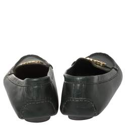 Pre Owned CH Carolina Herrera Green Leather CHCH Logo Loafers Size 40