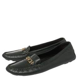 Pre Owned CH Carolina Herrera Green Leather CHCH Logo Loafers Size 40