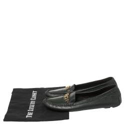 Pre Owned CH Carolina Herrera Green Leather CHCH Logo Loafers Size 40