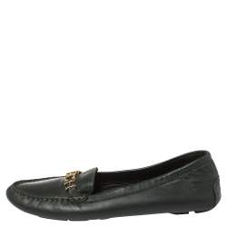 Pre Owned CH Carolina Herrera Green Leather CHCH Logo Loafers Size 40