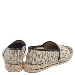 Pre Owned Carolina Herrera Beige Monogram Canvas And Fabric Cap Toe Espadrille Flats Size 40