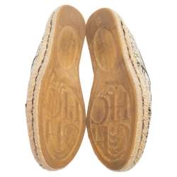 Pre Owned Carolina Herrera Beige Monogram Canvas And Fabric Cap Toe Espadrille Flats Size 40