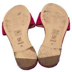 Carolina Herrera Pink Satin And Lace Bow Flat Slides Size 38