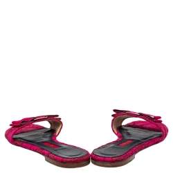 Carolina Herrera Pink Satin And Lace Bow Flat Slides Size 38