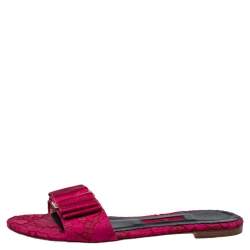 Carolina Herrera Pink Satin And Lace Bow Flat Slides Size 38