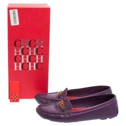 Pre Owned Carolina Herrera Purple Leather Slip On Loafers Size 39