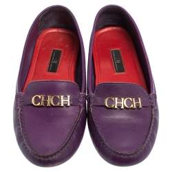 Pre Owned Carolina Herrera Purple Leather Slip On Loafers Size 39