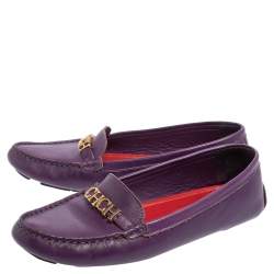 Pre Owned Carolina Herrera Purple Leather Slip On Loafers Size 39