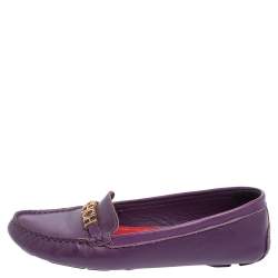 Pre Owned Carolina Herrera Purple Leather Slip On Loafers Size 39