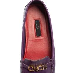 Pre Owned Carolina Herrera Purple Leather Slip On Loafers Size 39