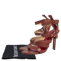 Pre Owned Caroline Herrera Brown Leather Ankle Strap Sandals Size 37