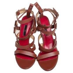 Pre Owned Caroline Herrera Brown Leather Ankle Strap Sandals Size 37