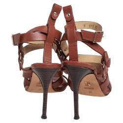 Pre Owned Caroline Herrera Brown Leather Ankle Strap Sandals Size 37