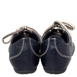Pre Owned CH Carolina Herrera Blue Monogram Embossed Leather Low Top Sneakers Size 37