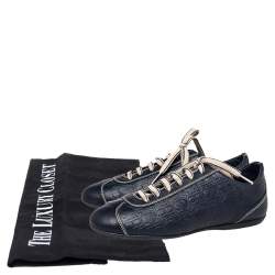 Pre Owned CH Carolina Herrera Blue Monogram Embossed Leather Low Top Sneakers Size 37