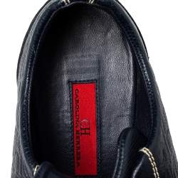 Pre Owned CH Carolina Herrera Blue Monogram Embossed Leather Low Top Sneakers Size 37