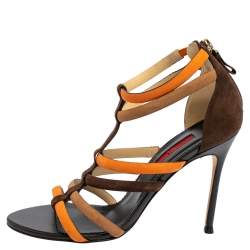 Pre Owned Carolina Herrera Brown/Orange Suede Strappy Sandals Size 37