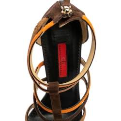 Pre Owned Carolina Herrera Brown/Orange Suede Strappy Sandals Size 37
