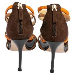 Pre Owned Carolina Herrera Brown/Orange Suede Strappy Sandals Size 37