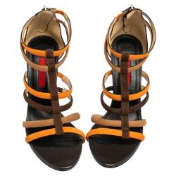 Pre Owned Carolina Herrera Brown/Orange Suede Strappy Sandals Size 37