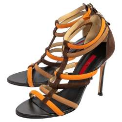 Pre Owned Carolina Herrera Brown/Orange Suede Strappy Sandals Size 37