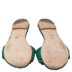 Carolina Herrera Green Lace Bow Detail Flat Slides Size 37